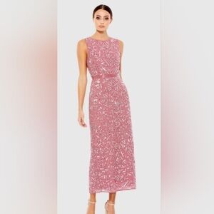 Mac Duggal Geometric Patterned Sequin Midi Dress Rosewood Sz 14 NWOT 93550 Gown
